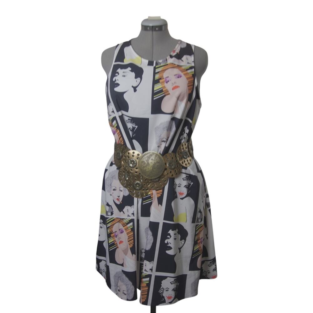 Hollywood Pop Art Portrait Sheath Dress XL Marilyn Monroe Audrey Hepburn